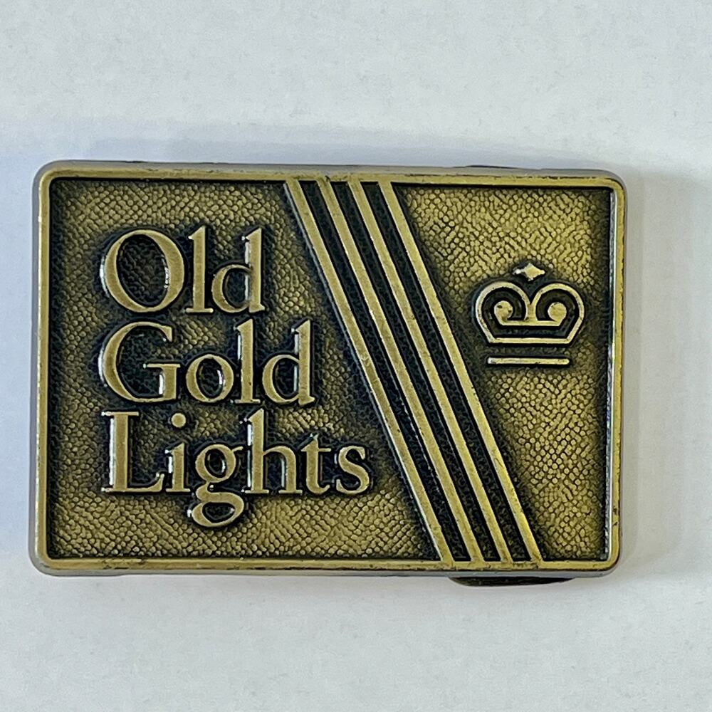Old Gold Lights Metal Belt Buckle VTG 1970s Cigarette Advertising Crown Emblem